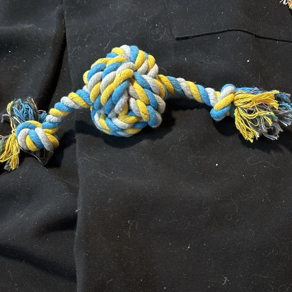New 5 dog toys. For medium dog 3 rope 1 ready bear and 1 Hertz dura play toy